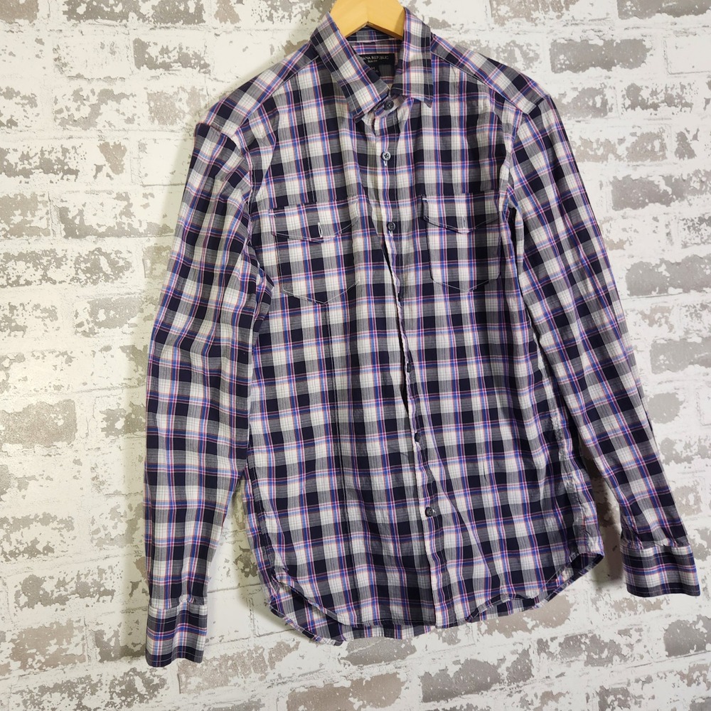 Banana Republic Slim Fit Plaid Long Sleeve Button Down Shirt Men's Medium Purple - Picture 2 of 16